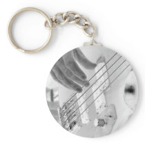 Bass player , bass and hand, negative image keychain
