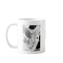 Bass player , bass and hand, negative image coffee mugs