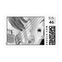 Bass player , bass and hand, negative image stamp
