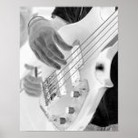 Bass player , bass and hand, negative image print