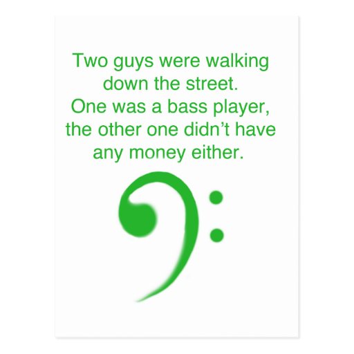 Bass player joke postcard