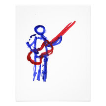 Bass Player outline figure red and blue Invite