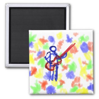 Bass Player outline figure red and blue magnet