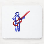 Bass Player outline figure red and blue Mouse Pads