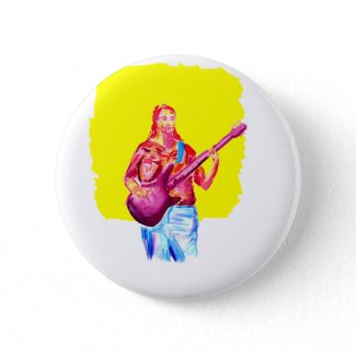 Bass player, watercolour painting button