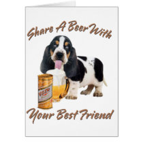 Basset Drinking a beer cards