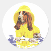 Basset Hound April Showers Round Sticker