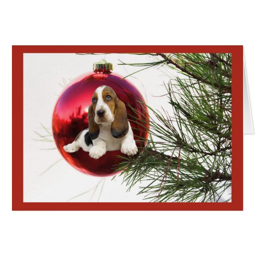 Basset Hound Christmas Card Ball Hanging 