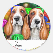 Basset Hound Christmas Open Gifts Gift Tags stickers