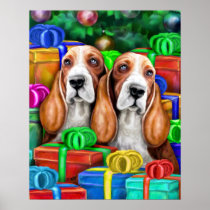 Basset Hound Christmas Open Gifts Posters