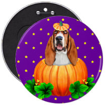 Basset Hound Halloween Jack-O-Lantern buttons