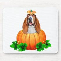 Basset Hound Halloween Jack-O-Lantern Mouse Pad