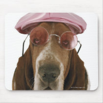 Basset hound in sunglasses and cap mousepads