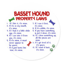 BASSET HOUND Property Laws 2 Round Stickers