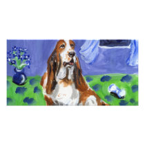 Basset Hound senses smiling moon Picture Card
