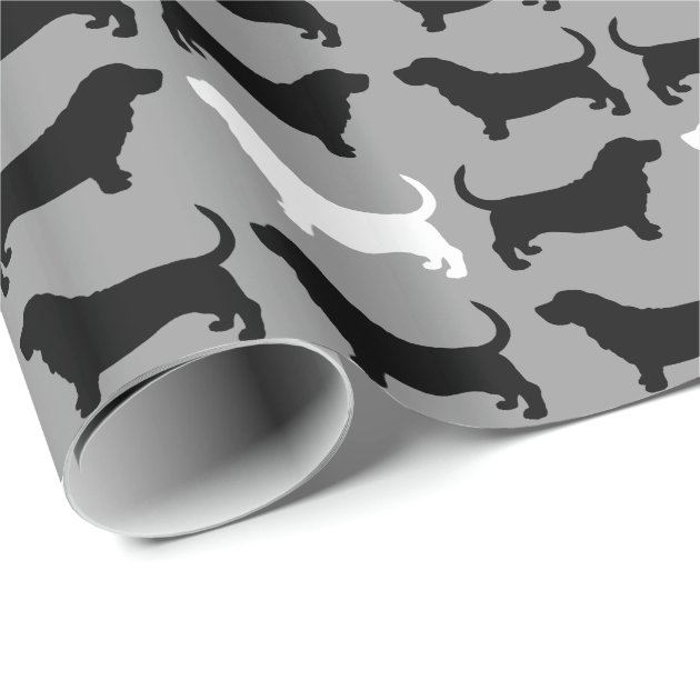 Basset Hound Silhouettes Pattern Wrapping Paper 3/4
