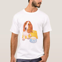 Basset Hound waits for Dinner t-shirts by pawtraitart Basset Hound waits for Dinner t-shirts