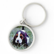 Basset Puppy Walking - Black Brown White Keychains