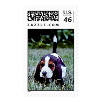 Basset Puppy Walking - Black Brown White Postage Stamps
