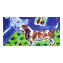basset senses smiling moon photo greeting card