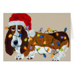 Basset Tangled In Christmas Lights Greeting Card
