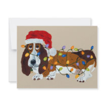 Basset Tangled In Christmas Lights invitations