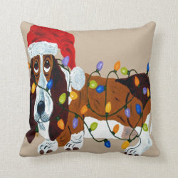 Basset Tangled In Christmas Lights Pillows