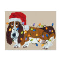 Basset Tangled In Christmas Lights postcards by Squirreldumplings Basset Tangled In Christmas Lights postcards