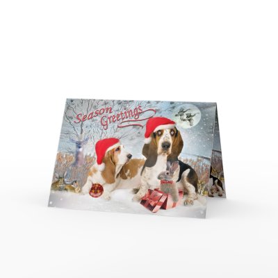 Bassett Hounds Enjoy Holidays with Friends Cards by friskybiz