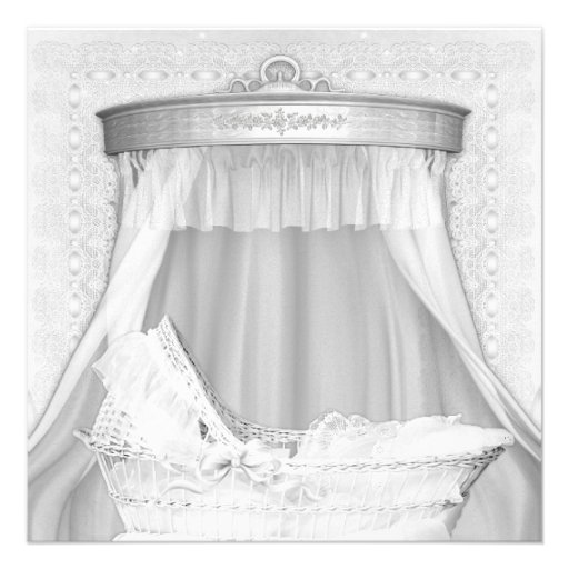 Bassinet Elegant Pure White Baby Shower Invitation