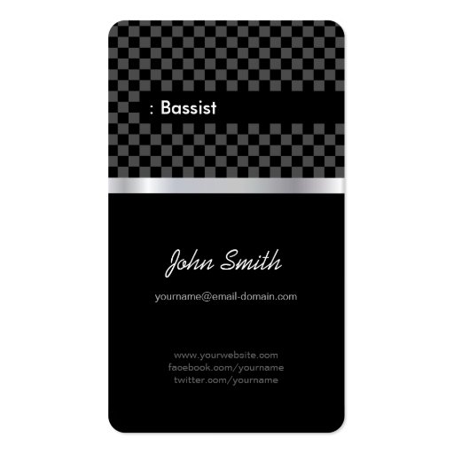 Bassist - Elegant Black Checkered Business Card Template (front side)