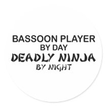 Bassoon Deadly Ninja by Night Round Stickers