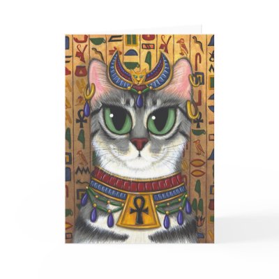 Bast Goddess Egyptian Bastet Cat Art Greeting Card by TigerpixieArt