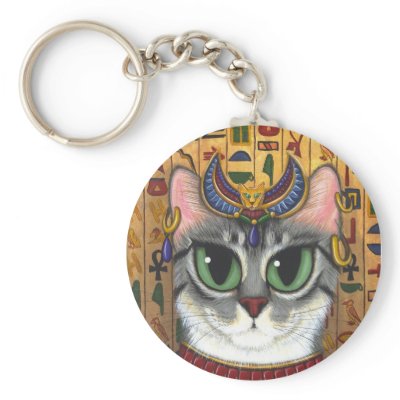 Bast Goddess, Egyptian Bastet Cat Art Keychain by TigerpixieArt