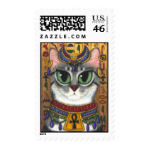 Bast Goddess, Egyptian Bastet Cat Art Postage