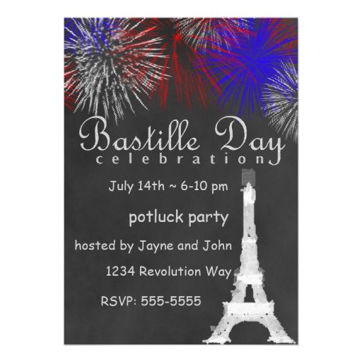 Bastille Day Fireworks Chalkboard Party Invitation