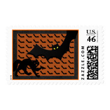 Bat Chases Black Cat Halloween Postage Stamp