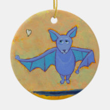 Bat floating flying heart fun unique original art christmas tree ornament