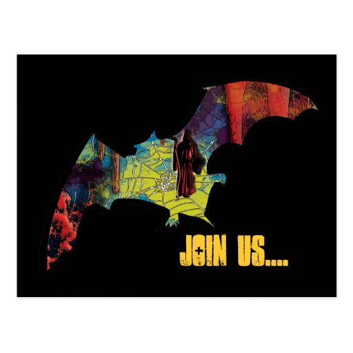 Bat halloween birthday comic postcards