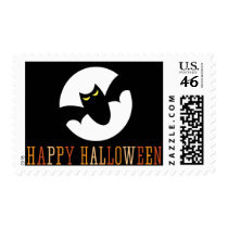 Bat in front of full moon cute Happy Halloween Postage Stamp