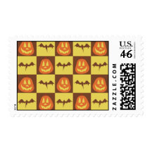 Bat Jack O' Lantern Checkered Pattern Stamp