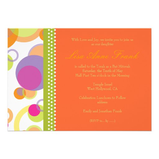 Bat  Mitvah+Mod Bubbles/orange/hot pink Personalized Invitation