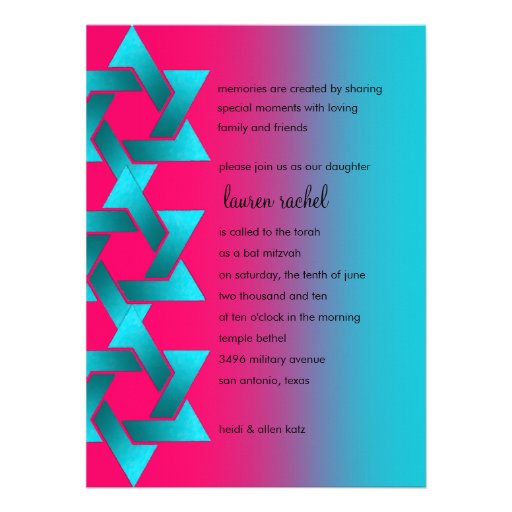 Bat Mitzvah Any Color Background 3 Stars Personalized Invites