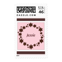 Bat Mitzvah Brown and Pink Stars Postage Stamp