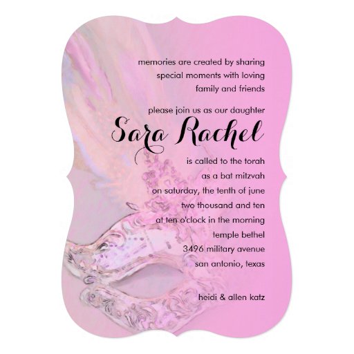 Bat Mitzvah Elegant Mask Pink Personalized Announcements
