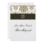 Bat  Mitzvah+Faux Gold Damask/black+white Invitation