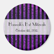 Bat Mitzvah Glitter Stripes Lines Purple Black Magnets