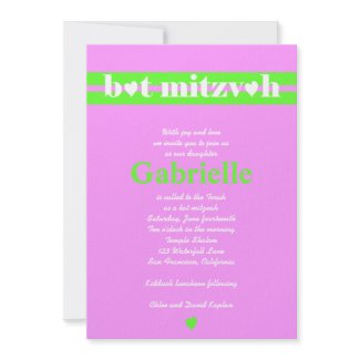 Bat Mitzvah Invitation Gabrielle Pink Green