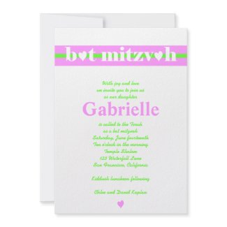 Bat Mitzvah Invitation Gabrielle Pink Green