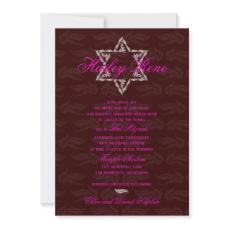 Bat Mitzvah Invitation Hailey with Damask Maroon